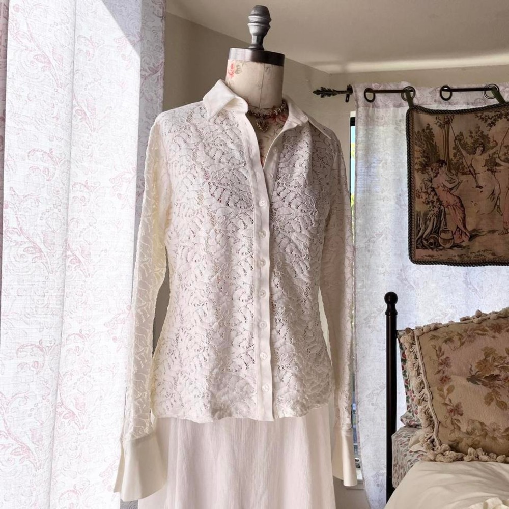 anne fontaine white lace button down top